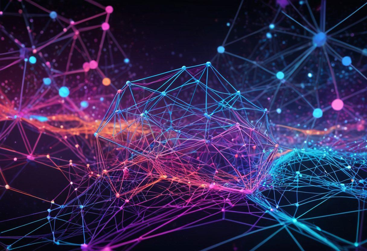 A dynamic digital landscape with interconnected network nodes, each representing essential web apps and services like social media, analytics, email marketing, and SEO tools. Incorporate vibrant, neon colors to symbolize cutting-edge technology with futuristic holographic interfaces. seamless integration between the nodes showing data flow. super-realistic. vivid colors.